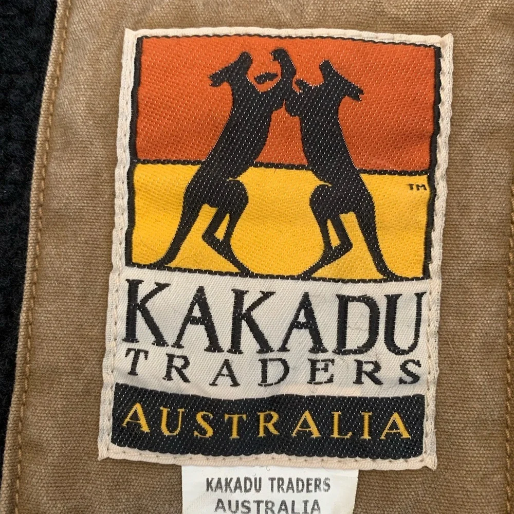 Kakadu Traders Australia Vest Brown Canvas Sherpa Lined  Leather Collar